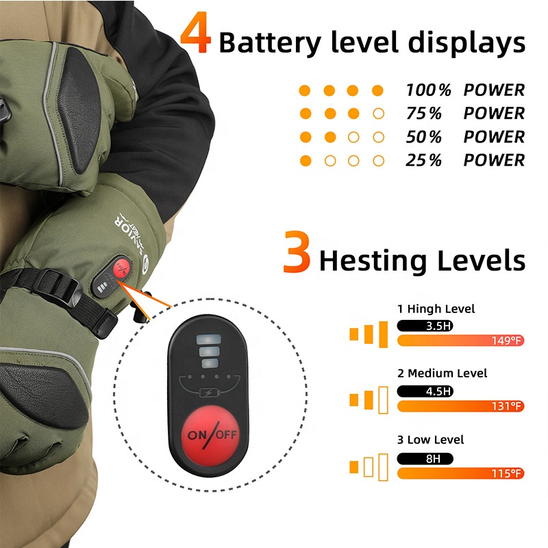 Green 7.4V 3000mAh Outdoor War - Ski Glove Waterproof review and price